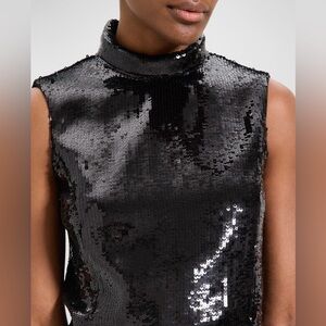 Theory- Sequin Cropped Rolled-neck Top